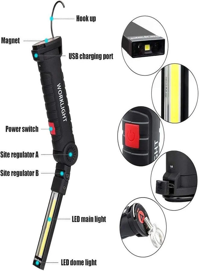 JAMBUVANTI مصباح عمل مغناطيسي LED قابل لإعادة الشحن من جامبوفانتي، عبوة واحدة، بأربعة أوضاع إضاءة، قابل للطي بزاوية 360 درجة، مزود بمصباح COB قابل للشحن عبر منفذ USB، ومقاوم للماء، مناسب للاستخدام في ورش الميكانيكا، والمرائب، والمنازل، والأماكن الخارجية. - Image 3